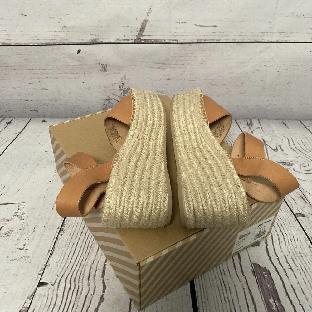 Soludos Sandals Womens Size 8.5 Minorca High Platform Espadrille Leather Nude